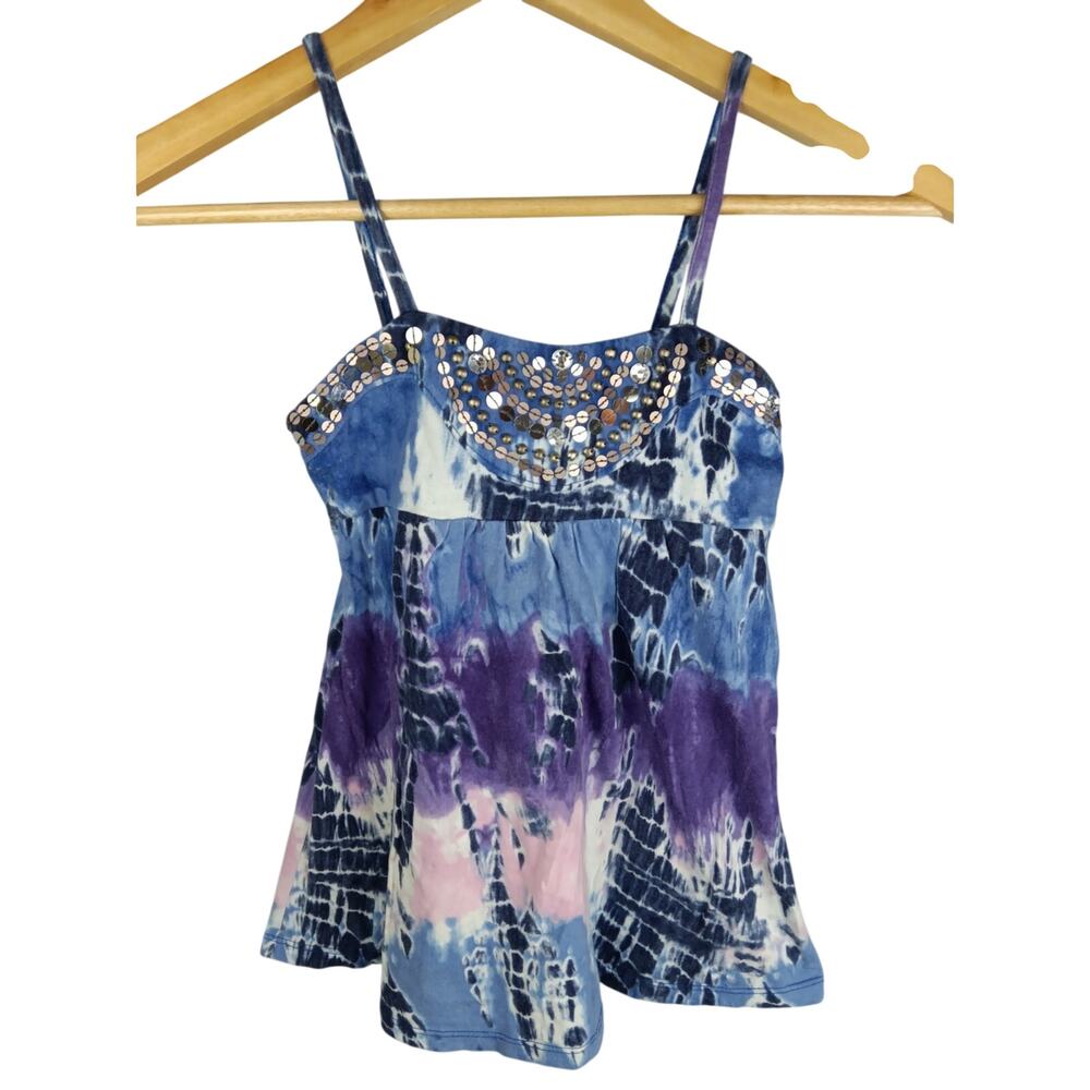 Justice Vintage Girls' Blue, Purple & Pink Tie-Dye Sequin Camisole Y2K